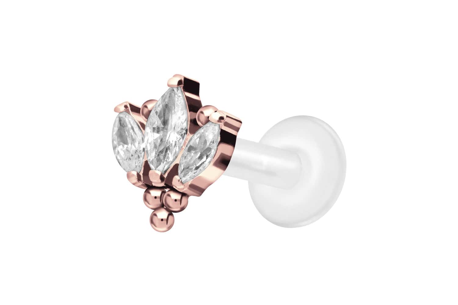 PTFE Labret Piercing mit Innengewinde + Titan-Aufsatz LOTUSBLÜTE + KUGELN